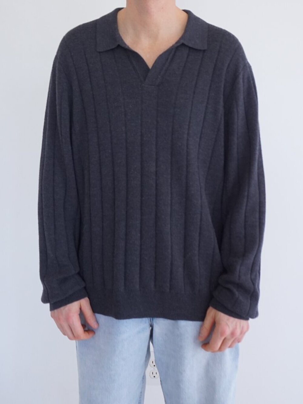 Banana Republic Grey Italian Merino Wool Ribbed Collared Pullover Sweater XL/TG